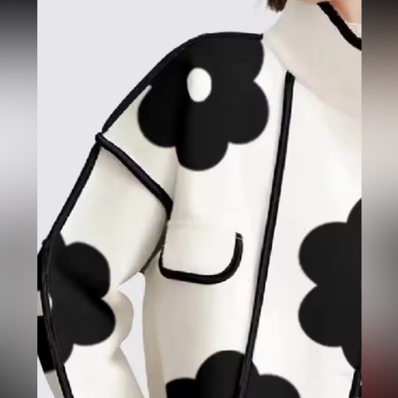 Floral coat jacket cute black white runway women’s - Picture 2 of 2